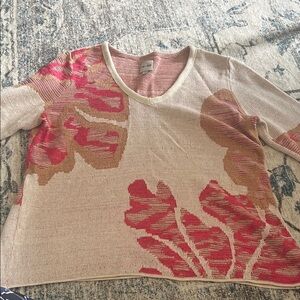 Nic + Zoe Floral V-Neck Sweater - Cream and Pink